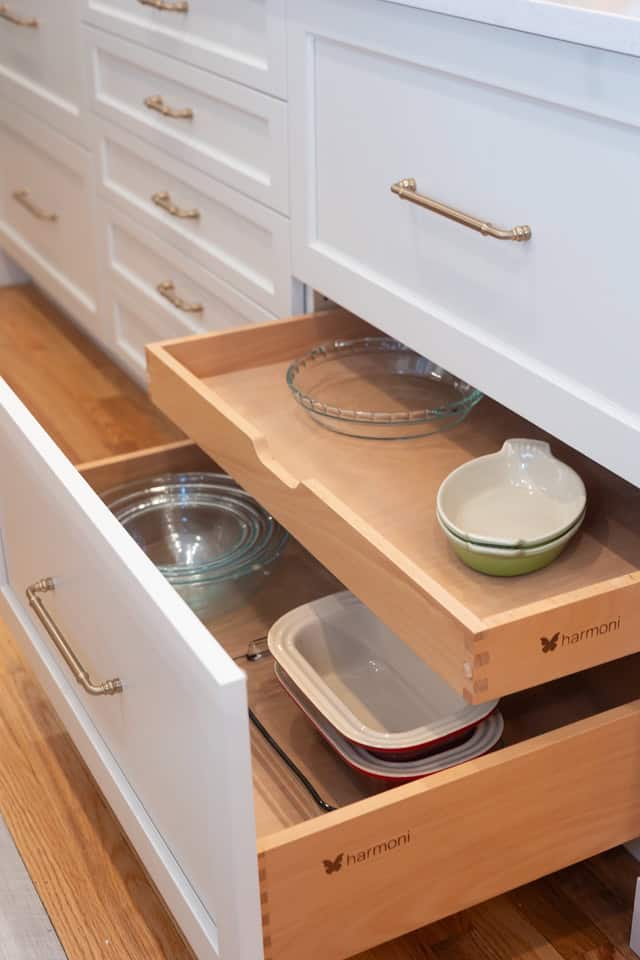 Storage solutions such as nesting drawers and pull outs make everything accessible. 