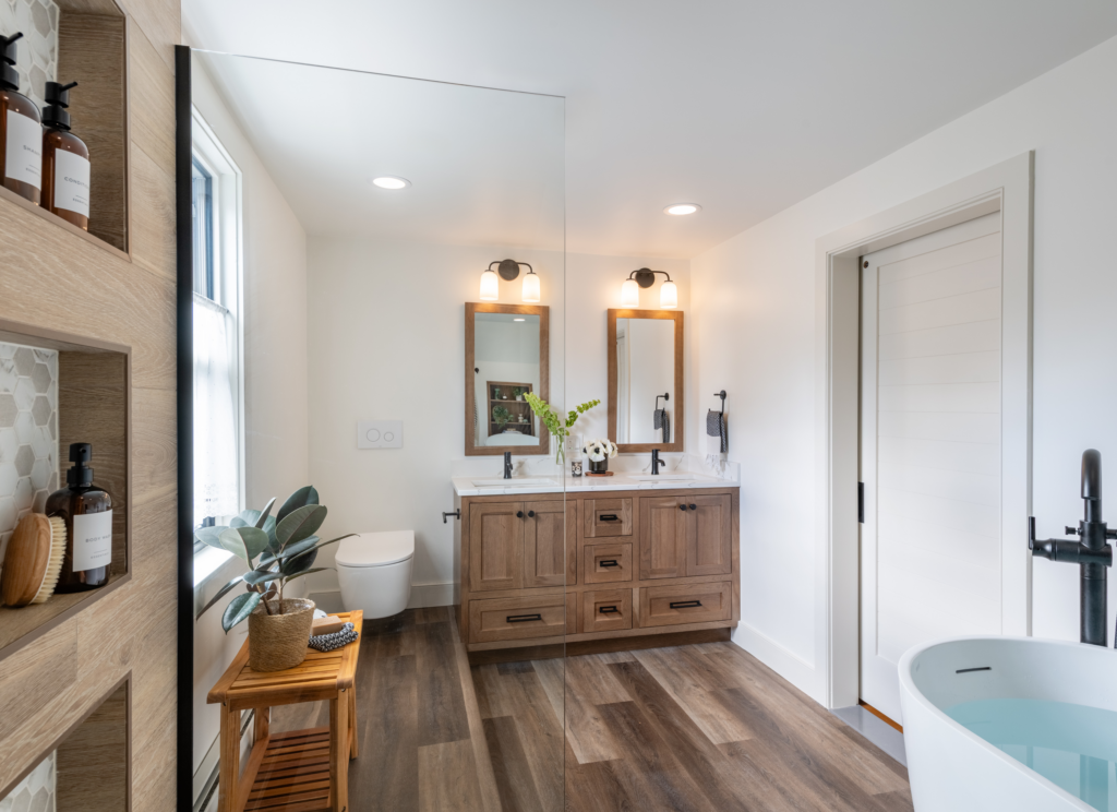 Primary Bathroom Remodel Post and Beam old house