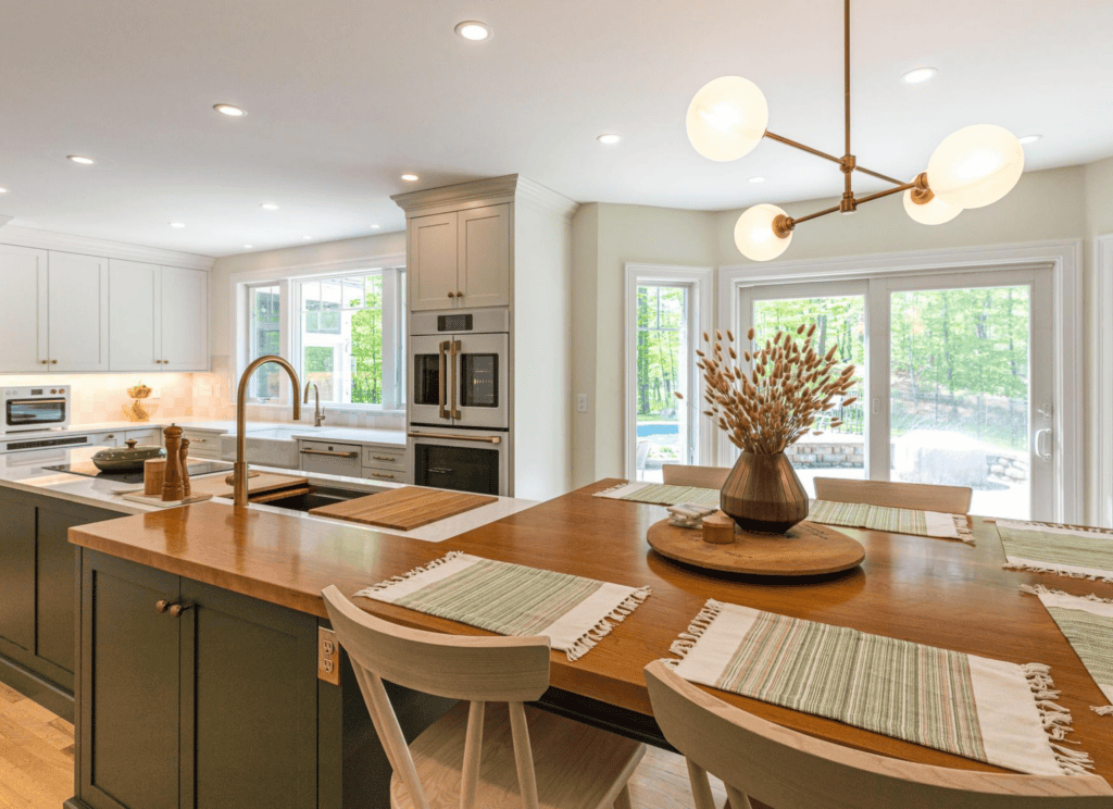 wood top island green cabinetry nh