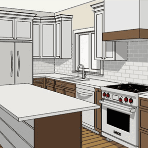 CAD Drawing of a White Kitchen