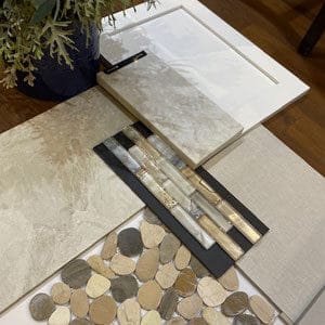 Cabinet and tile samples on a table