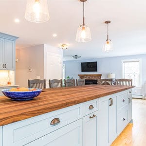 Bright kitchen with light blue cabinetry