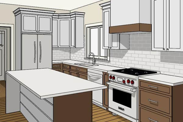 Digital rendered drawing of kitchen